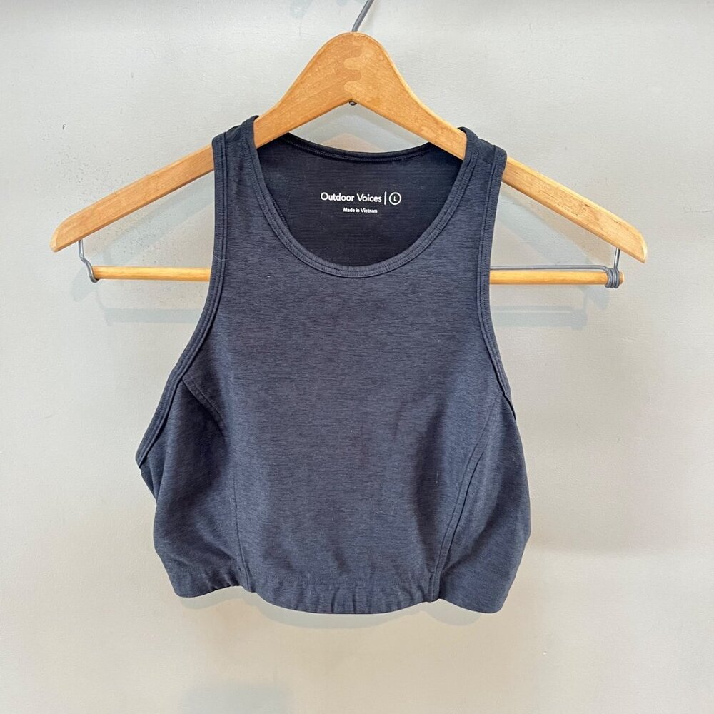 Outdoor Voices Womens Racerback Crop Tank Sports Bra Top L Gray Polyester Spande